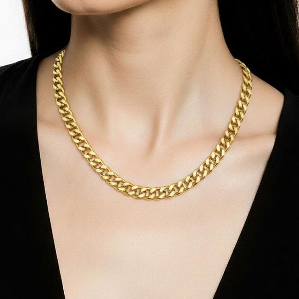 Stainless Steel Golden 9mm Choker Necklace, Six-Sided Polished Clavicle Chain